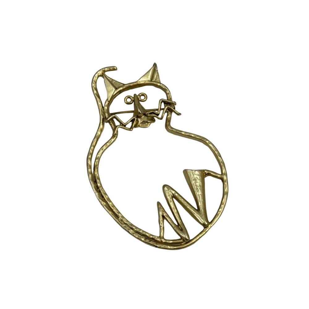 Abstract gold cat brooch